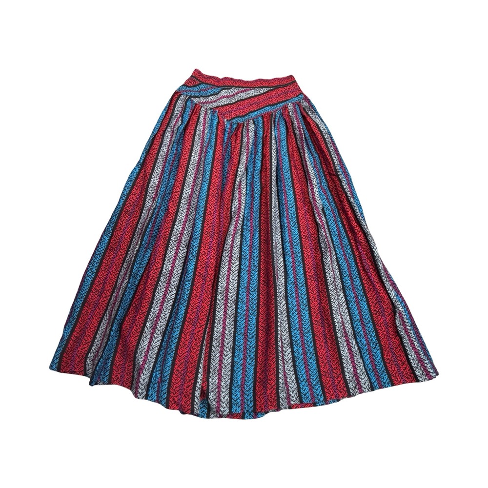 Vintage ILGWU Maxi Skirt Womens 26x32 Red Blue Stripe USA Made 70s Boho Modest